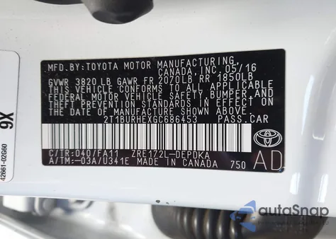 2016 Toyota Corolla L из США, поврежденный, VIN 2T1BURHEXGC686453